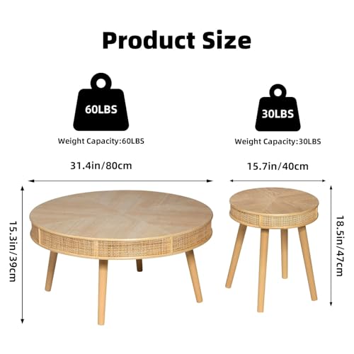 2-Piece Solid Wood Rattan Coffee Table Set C5879