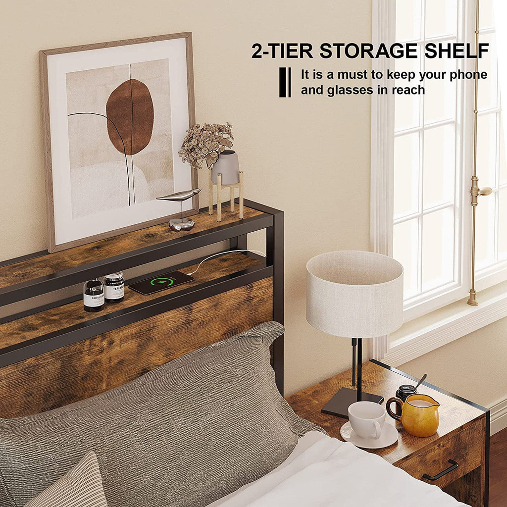 Queen Bed Frame with Industrial Headboard S707