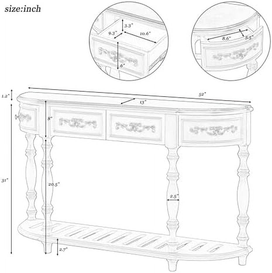 White Retro Curved Console Table with 2 Top Drawers and Solid Wooden Frame P2419