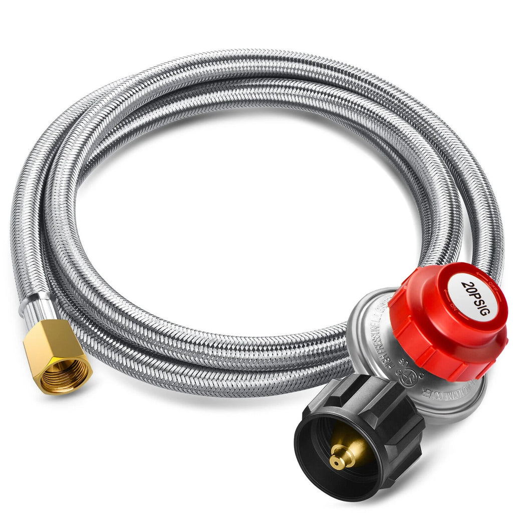 4FT Stainless Steel Braided Propane Gas Hose with Adjustable High Pressure Regulator X819