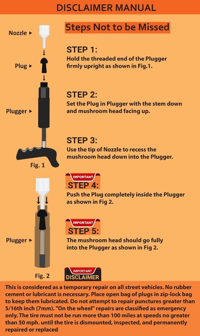 Tire Puncture Repair Kit with 15 Mushroom Plugs Pack of 2 L376798