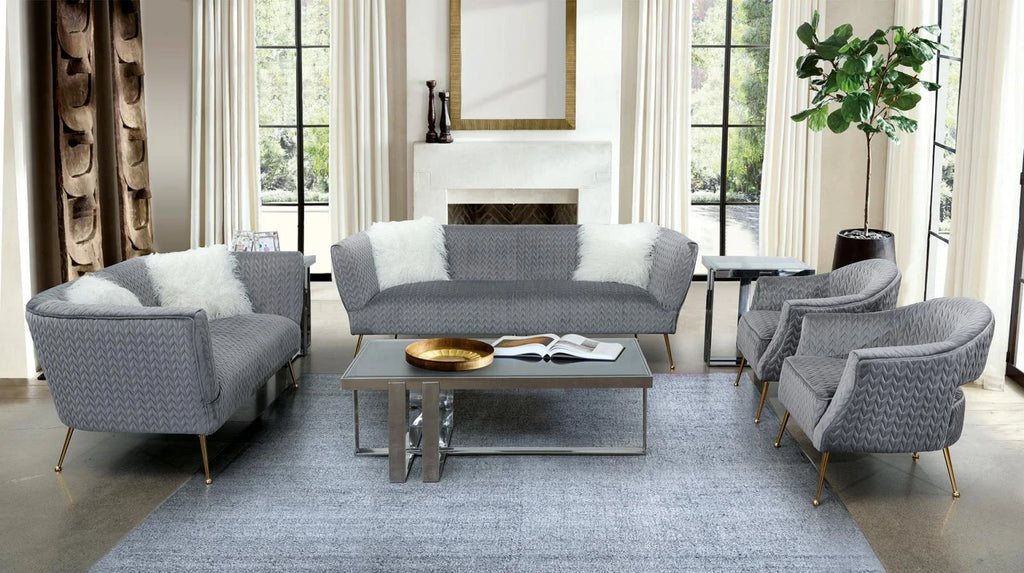 Grey Fabric Tufted Sofa & Loveseat Set 2 Pcs V813402