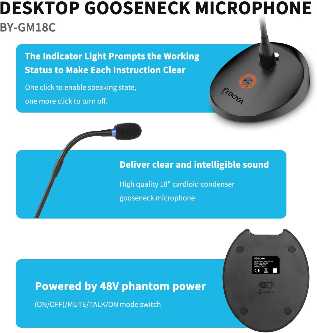 Desktop Gooseneck Condenser Microphone 18" with Mute Button LED Indicator XLR Mic I3563