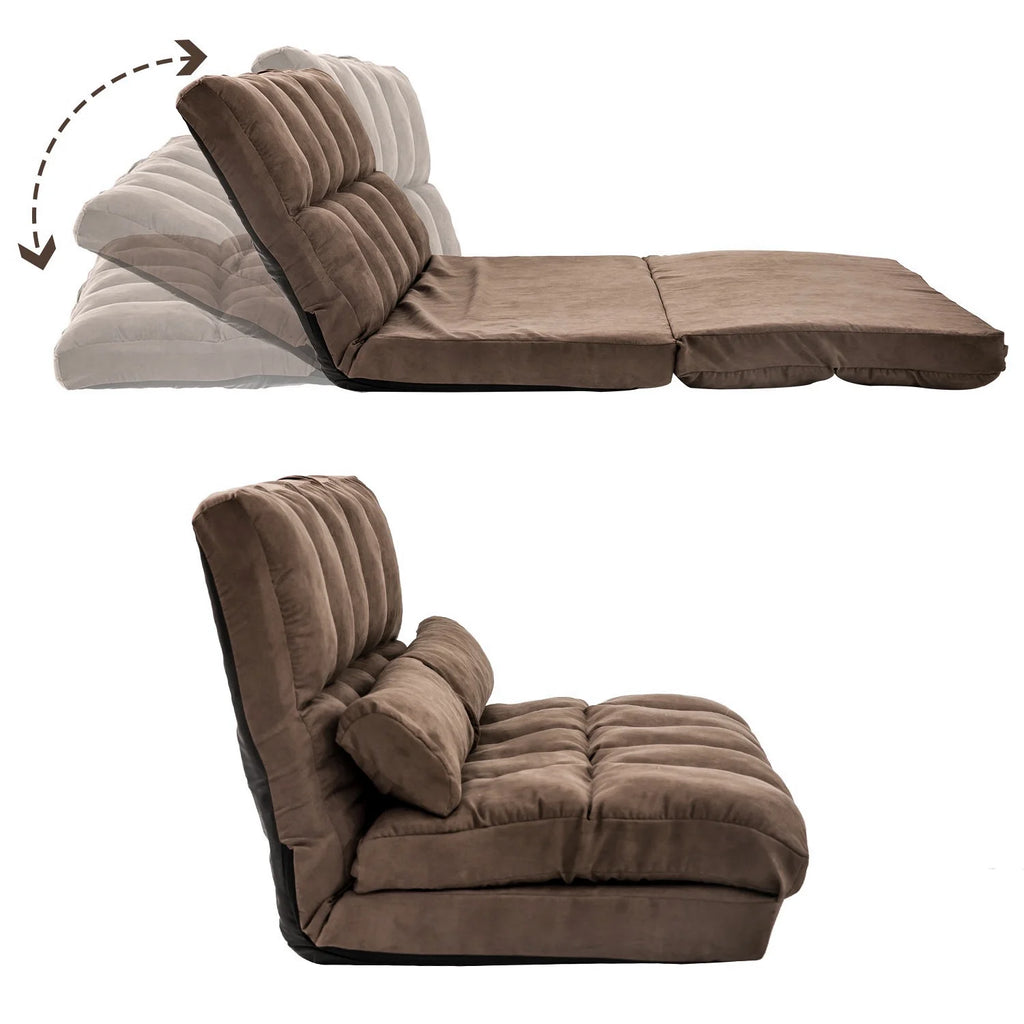 Brown Double Chaise Lounge Sofa with Two Pillows V57897