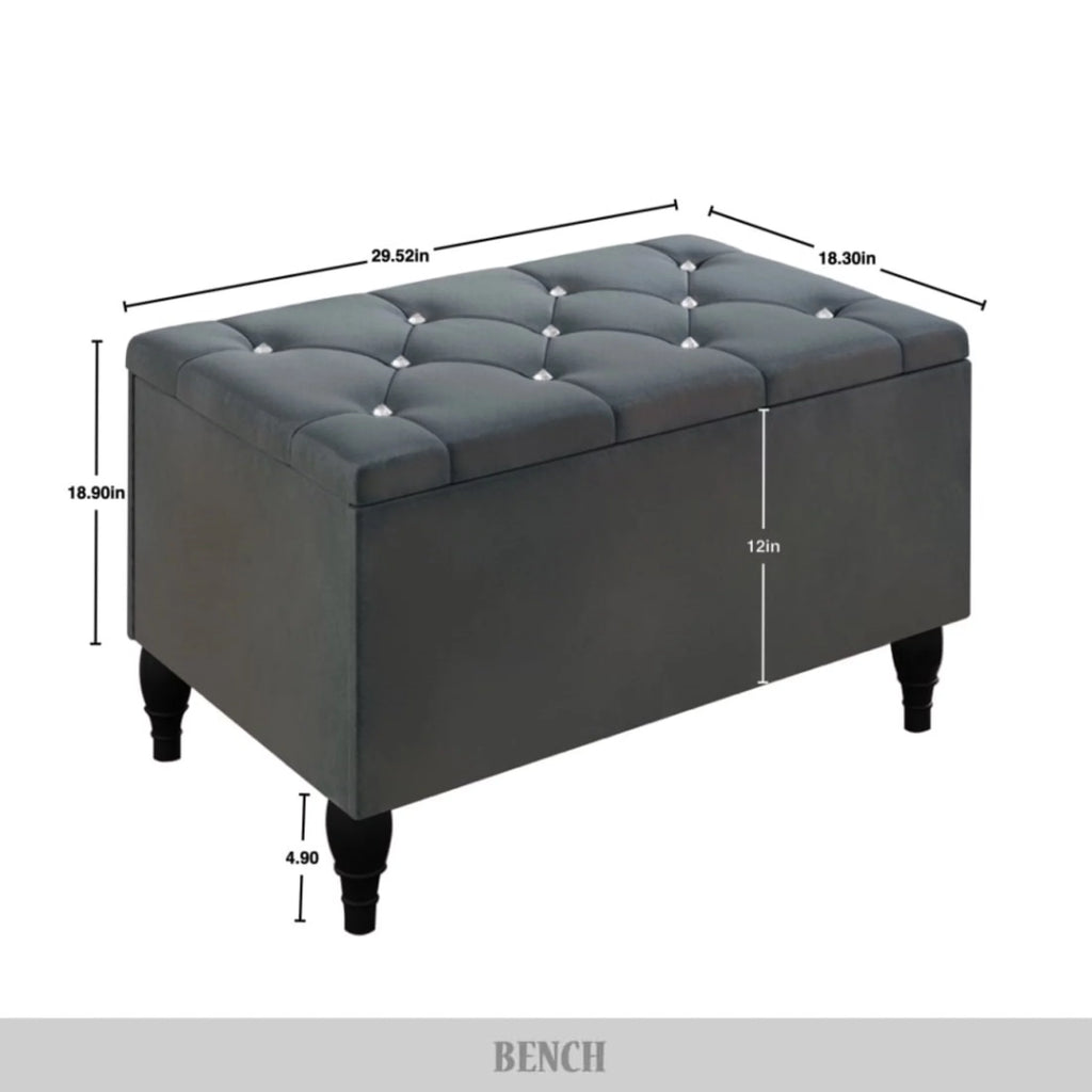 Black Velvet Upholstered Storage Bench Bed X93221