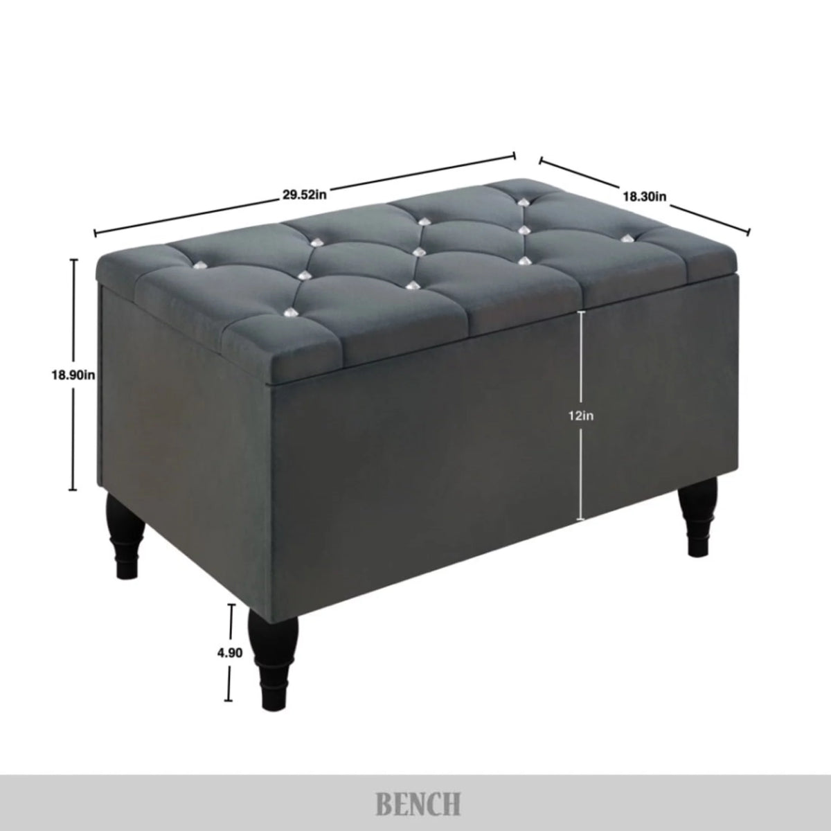 Black Velvet Upholstered Storage Bench Bed X93221