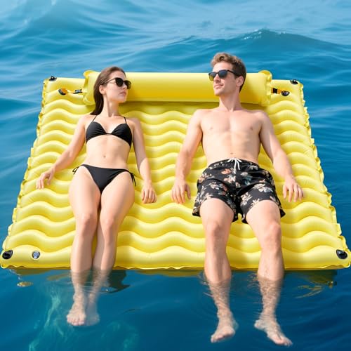 Inflatable Floating Mat with Non-Slip Wave Pattern and Dual Headrest H296