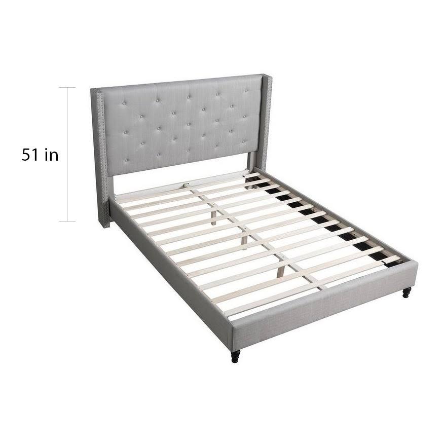 Beige Linen Blend Upholstered Wingback Platform Bed P476762