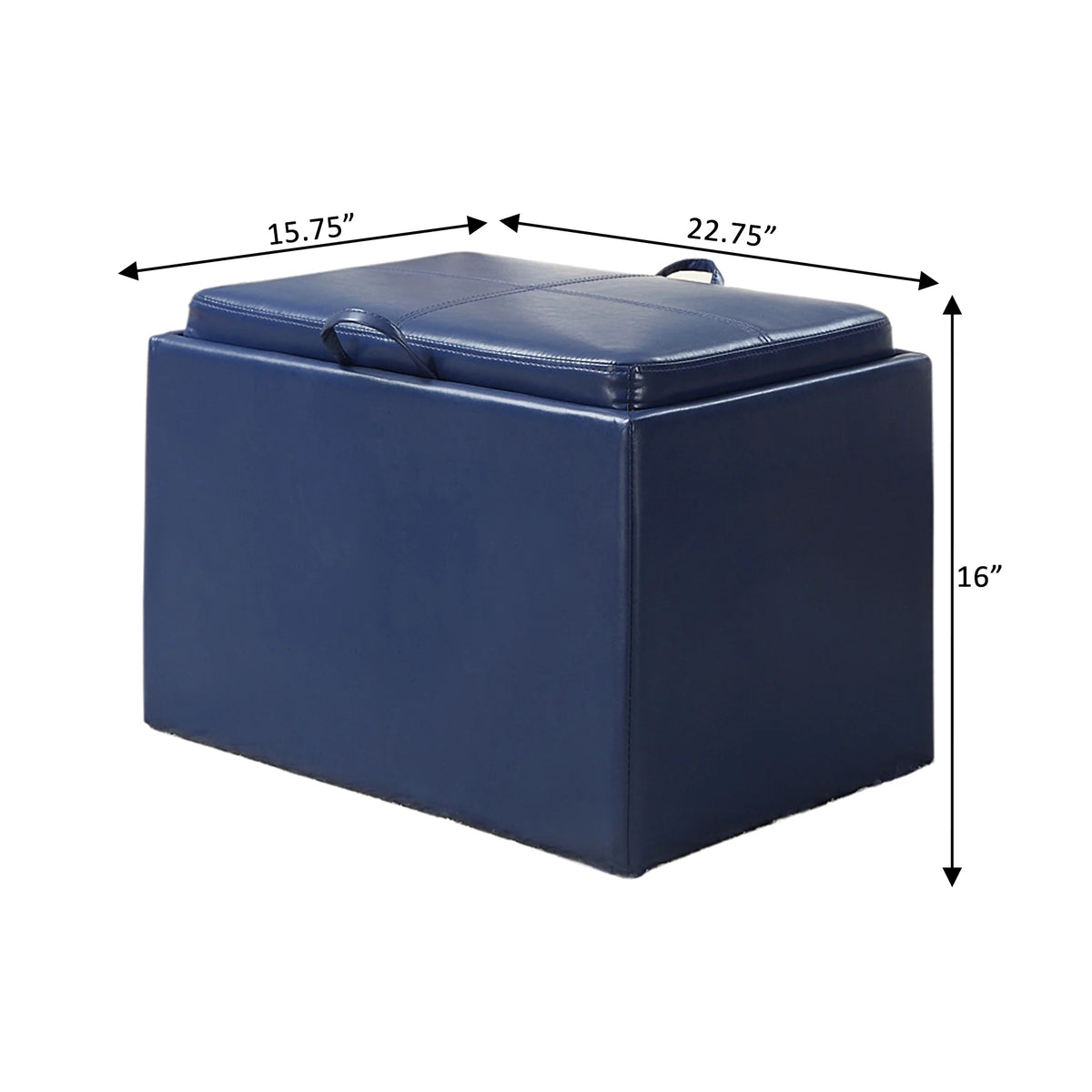 Blue Faux Leather Storage Ottoman with Reversible Tray J575763