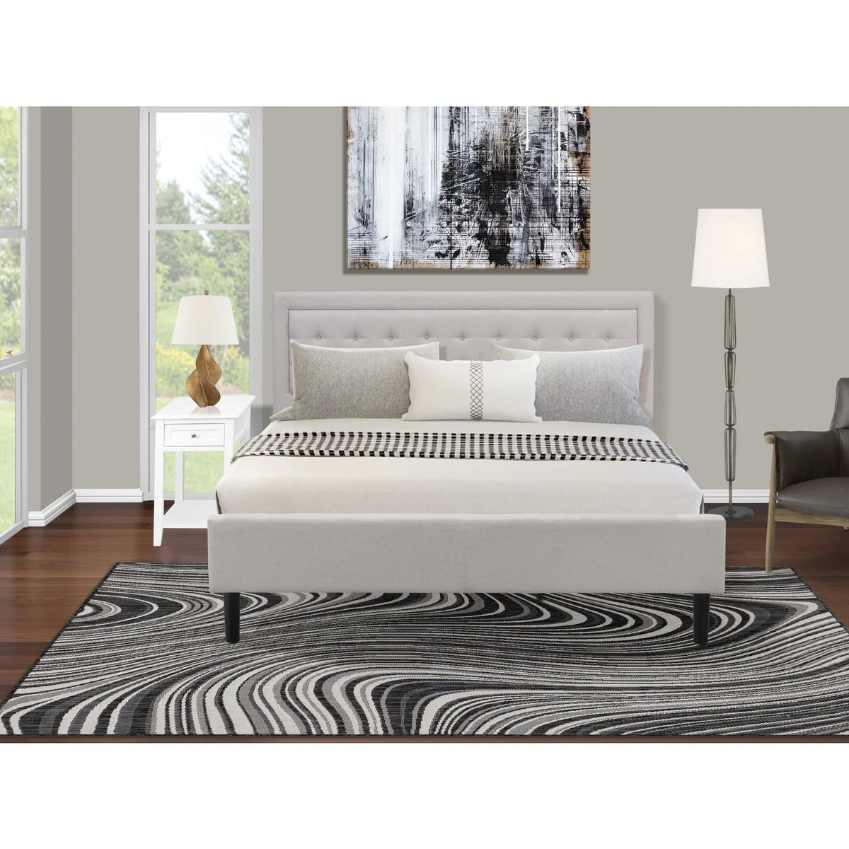 2-Piece Bedroom Set with Wood Bed Frame and Nightstand Y6535