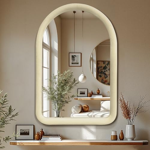 Cream White Arched Full Length Flannel Mirror R378