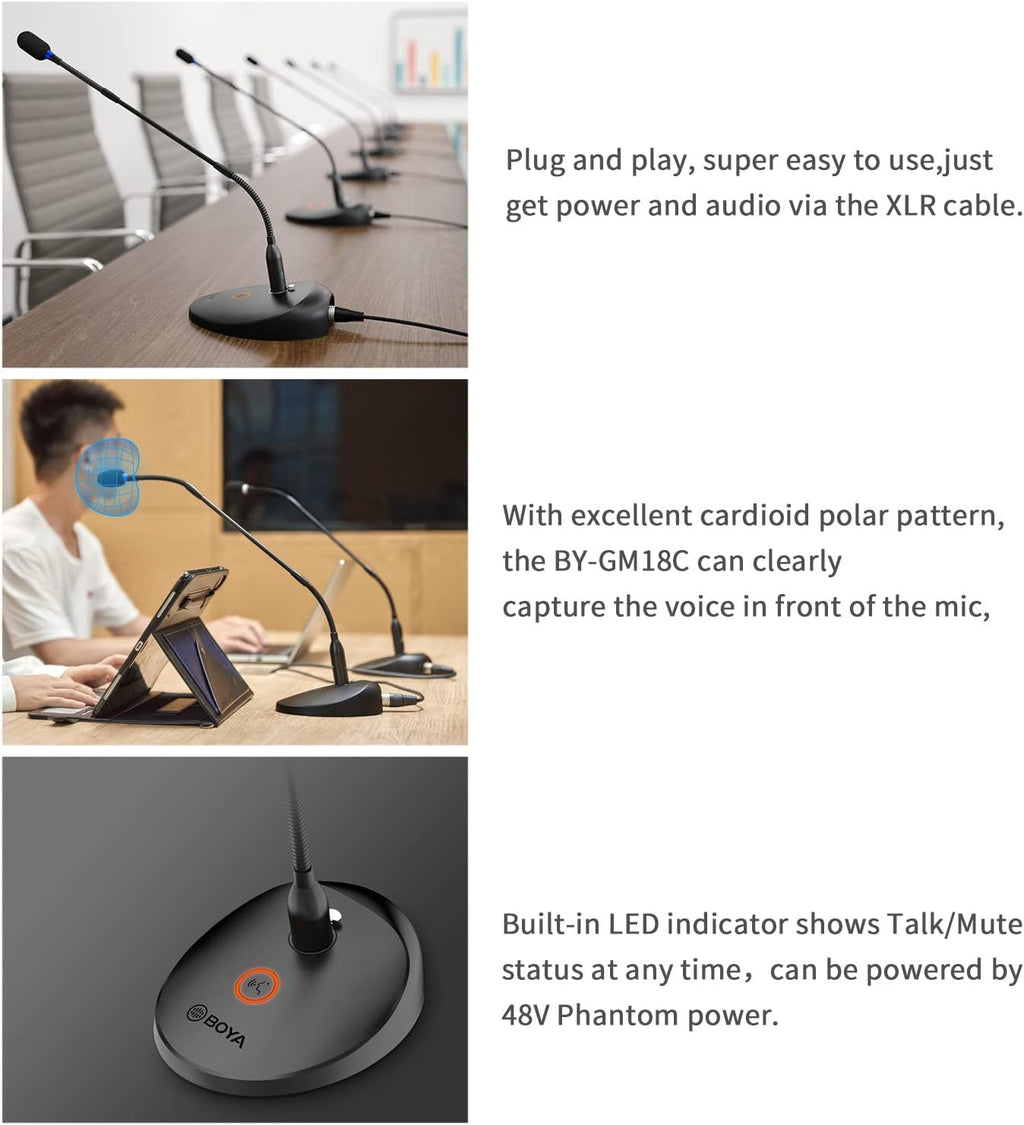 Desktop Gooseneck Condenser Microphone 18" with Mute Button LED Indicator XLR Mic I3563