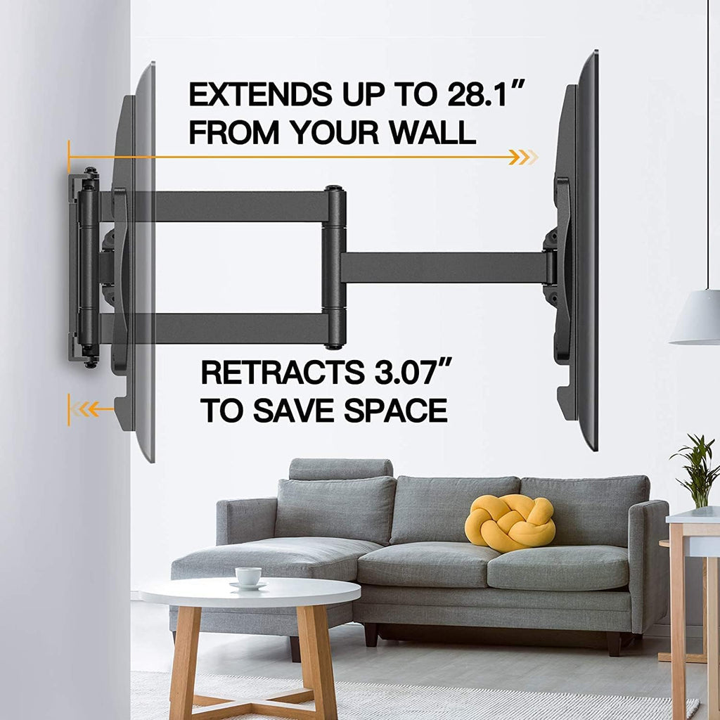 Full Motion TV Wall Mount for 37-75 inch LED LCD OLED Flat/Curved TVs with VESA 600x400mm, Articulating Corner TV Bracket Swivel & Tilt, 28 inch Arm Extension, Holds TVs up to 110lbs I9342