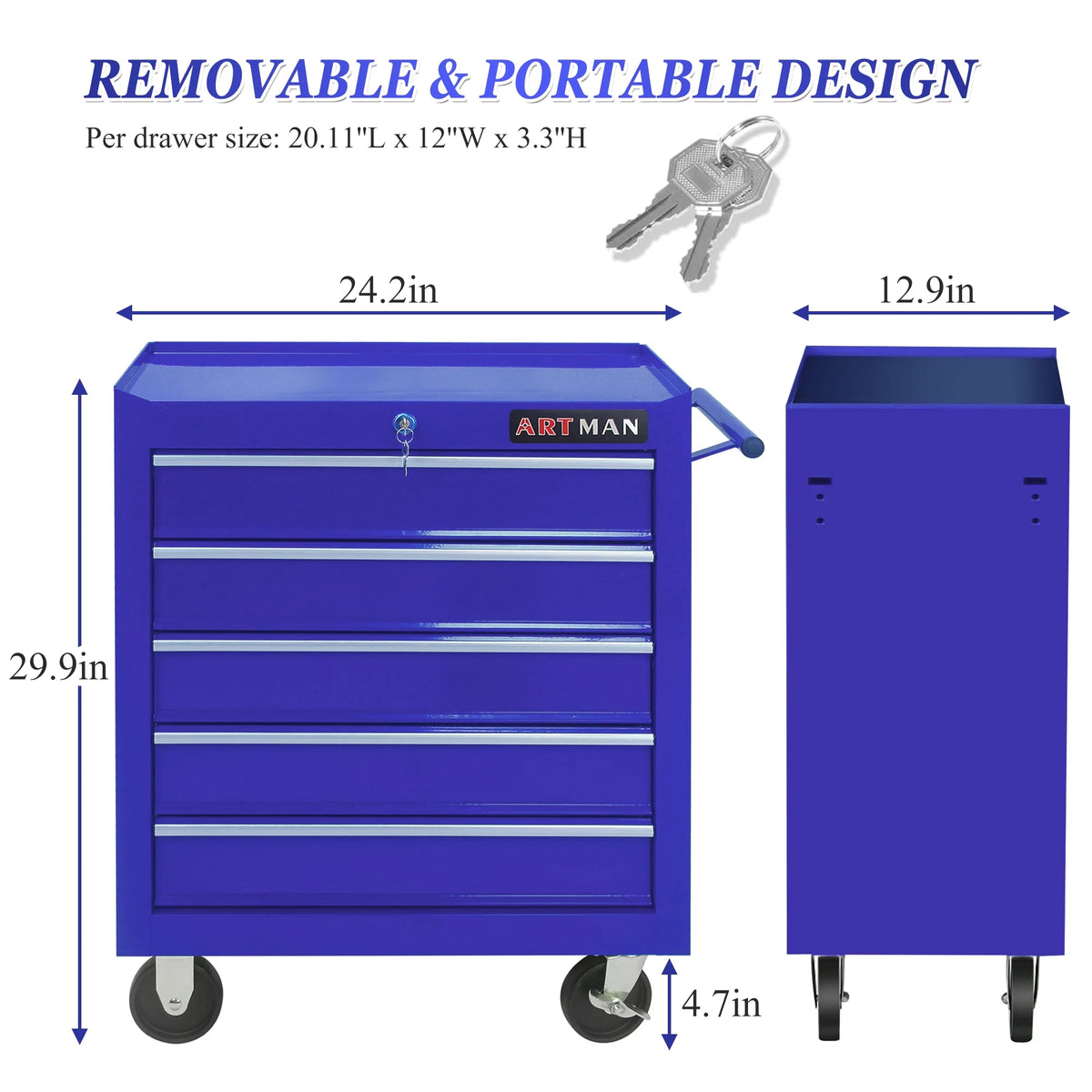 Rolling Tool Chest with 8 Drawers, Red Lockable Storage Cabinet R30096