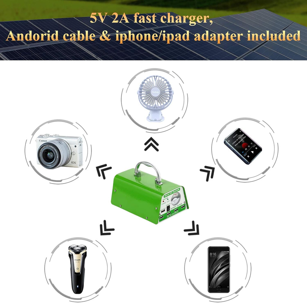 30W Panel Foldable Solar Panel Lighting Kit with 5 USB Solar Charger LED Light Bulb and 5 Cellphone Charger H9953
