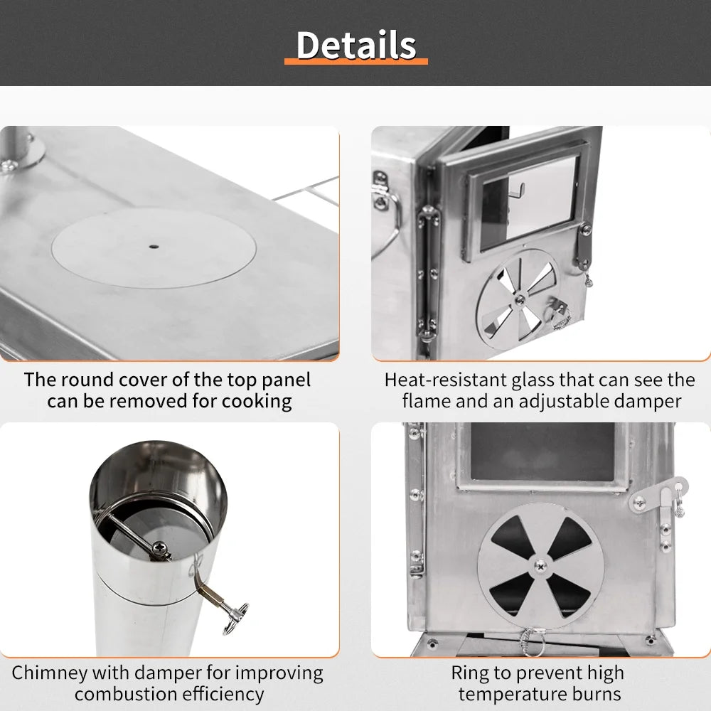 Portable Wood Burning Tent Stove 304 Stainless Steel B551