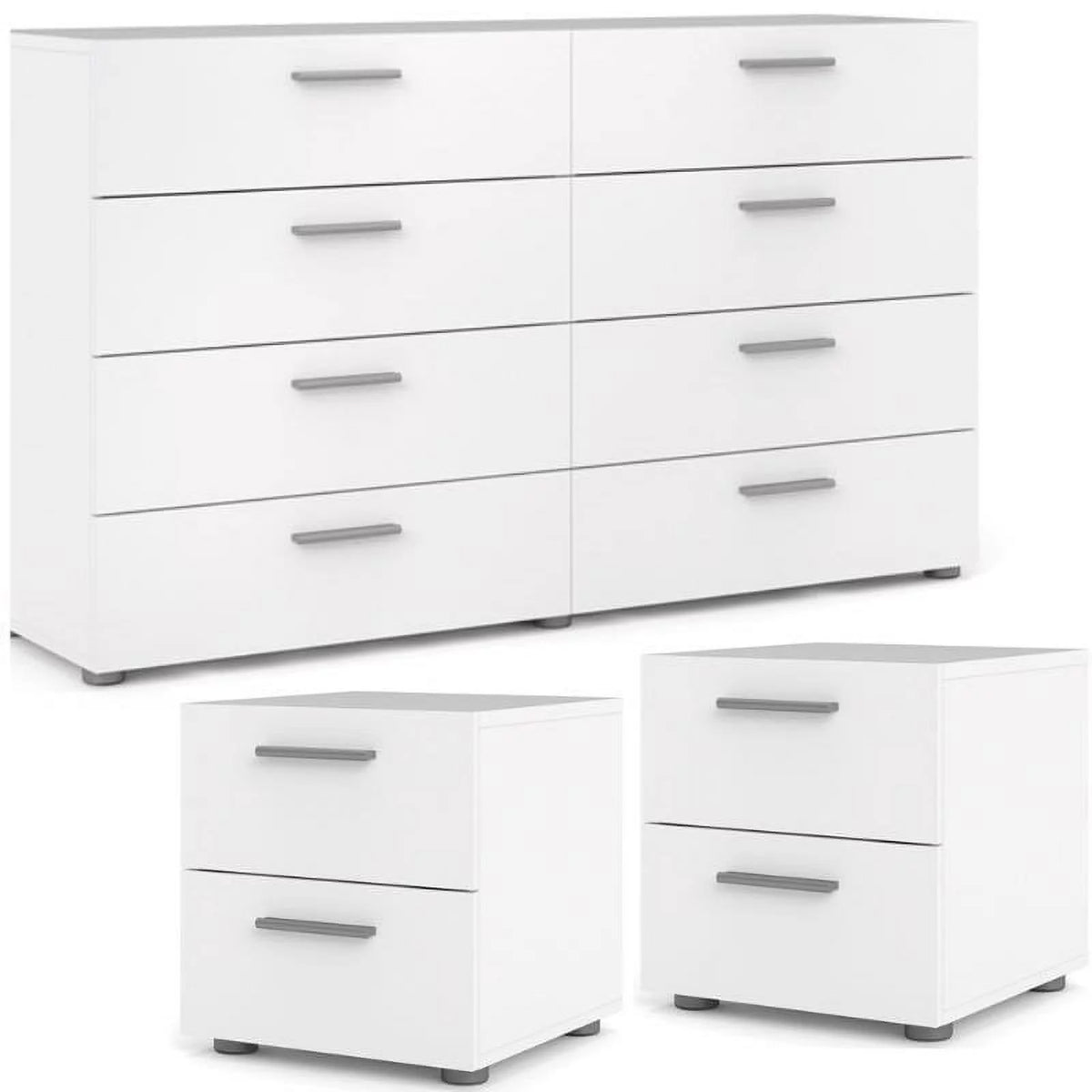 3 Piece Bedroom Set with Dresser and 2 Nightstands in White M8219