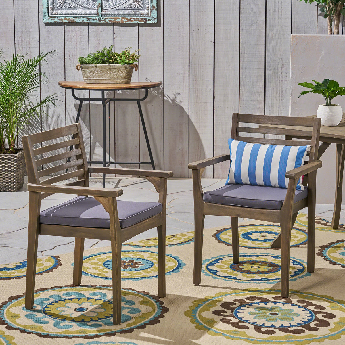 Acacia Wood Outdoor Dining Chairs Set of 2 D653005
