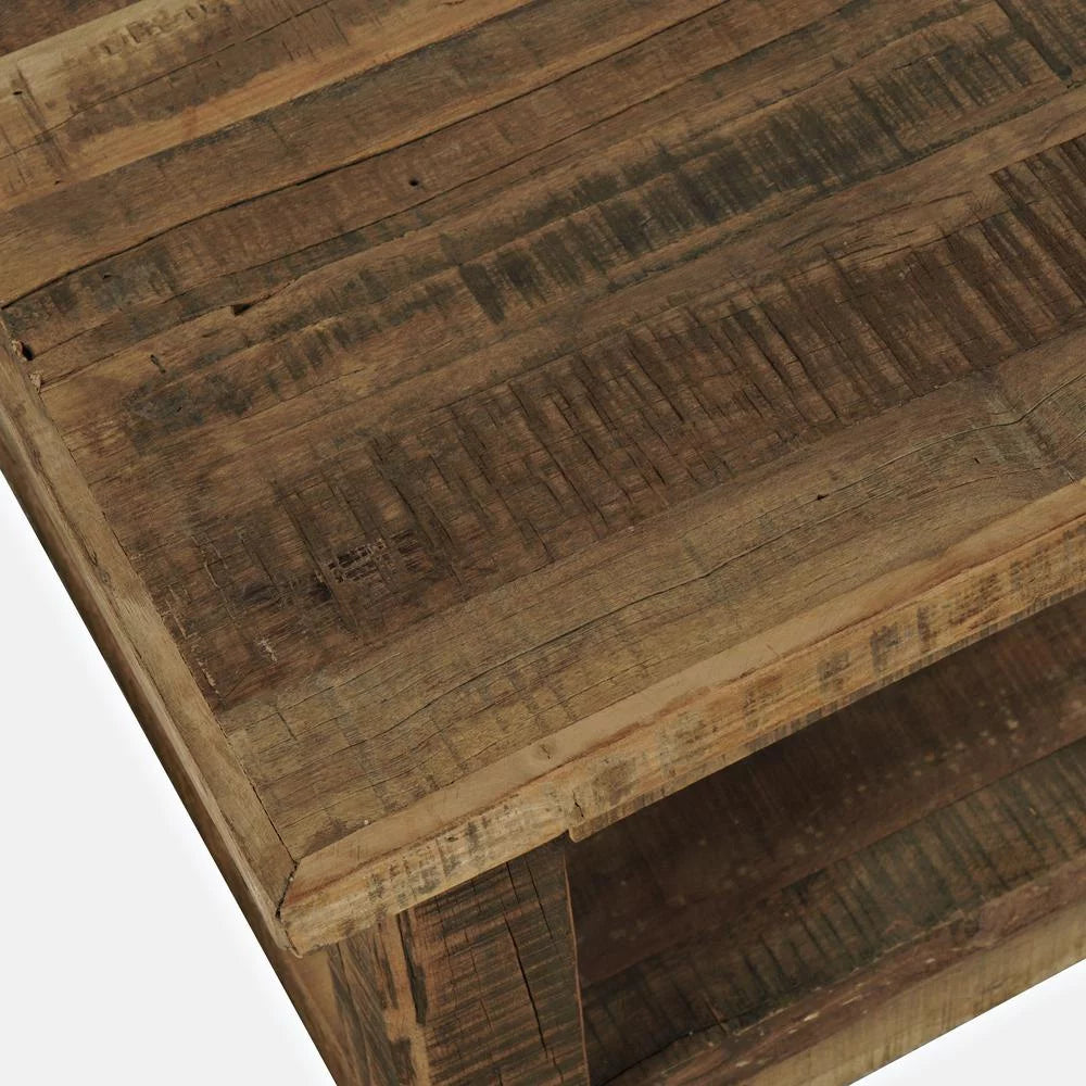 50" Rustic Solid Wood Coffee Table with Storage Shelf V8071