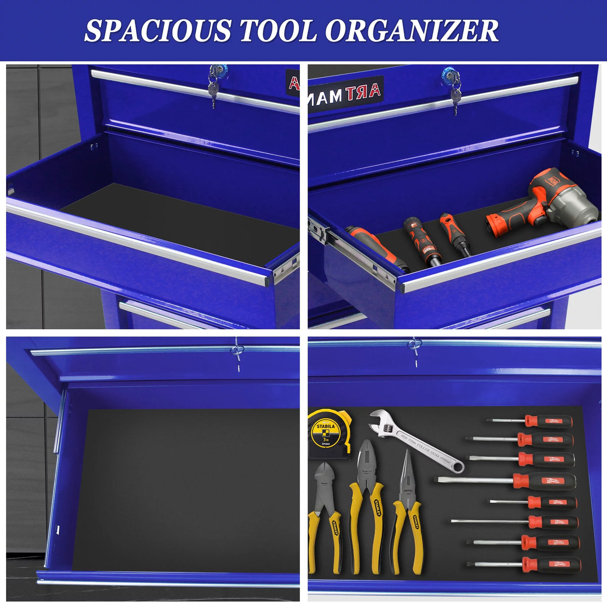 Rolling Tool Chest with 8 Drawers, Red Lockable Storage Cabinet R30096