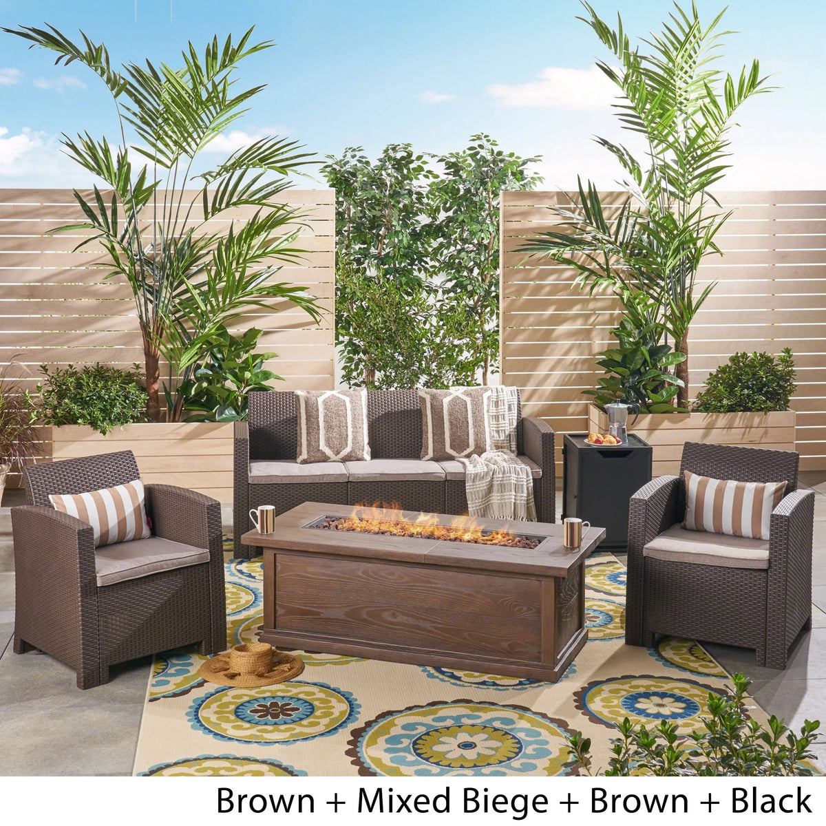 Outdoor 5-seater Wicker Fire Pit Chat Set R92310