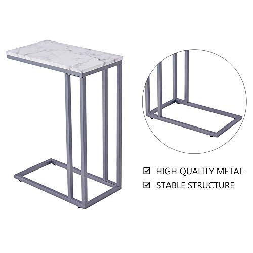 C-Shape Faux Marble Side Table with Metal Frame E64906