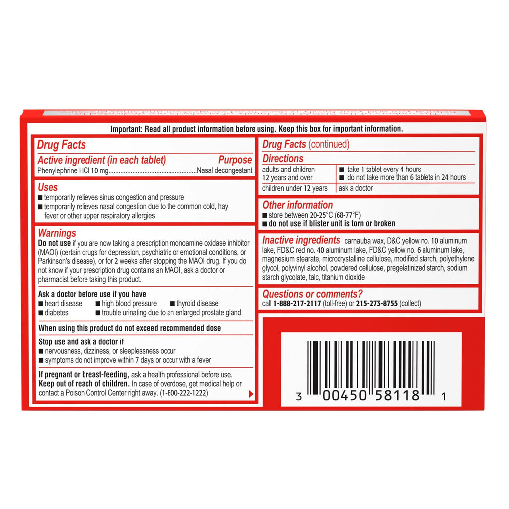 Non-Drowsy Sinus Decongestant, 18 Ct B91345