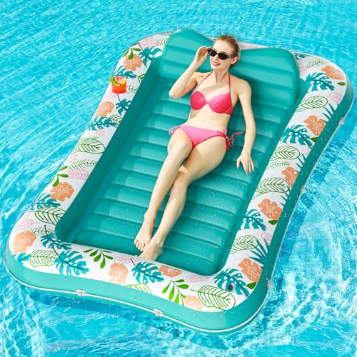 Inflatable Tanning Pool Lounger Float with Pillow & Cup Holder R270140