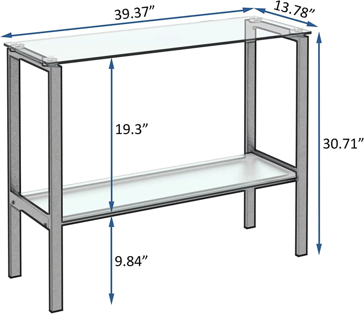 39.37" Black Console Table with 2 Shelves Tempered Glass Metal Frame H196508