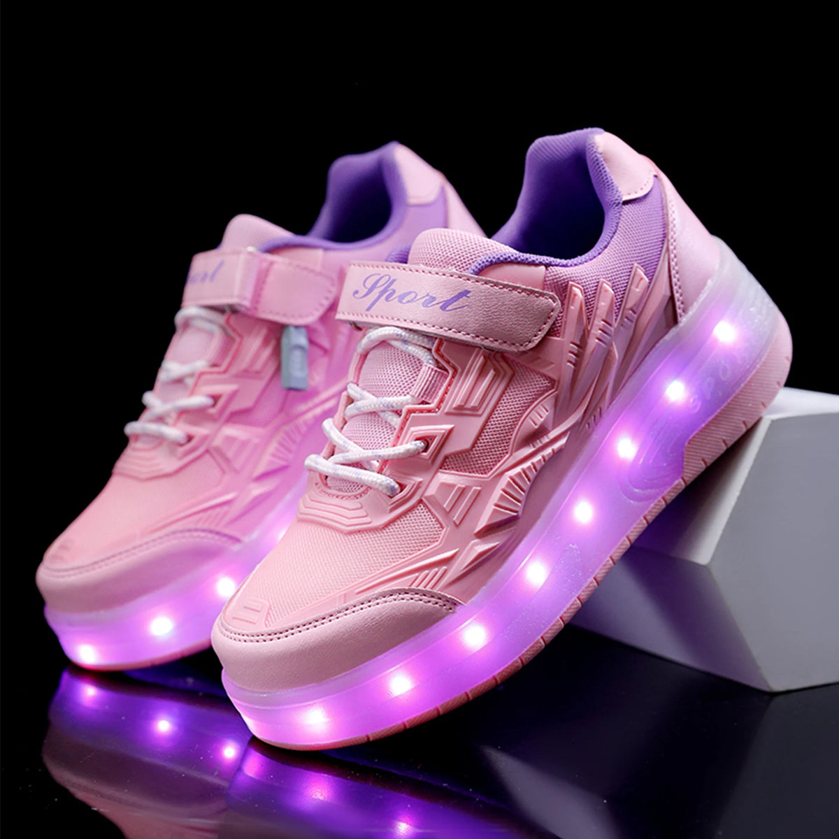 Child Teen Roller Skates Double Wheel Shoes Light Up LED shoe 12.5 size P339