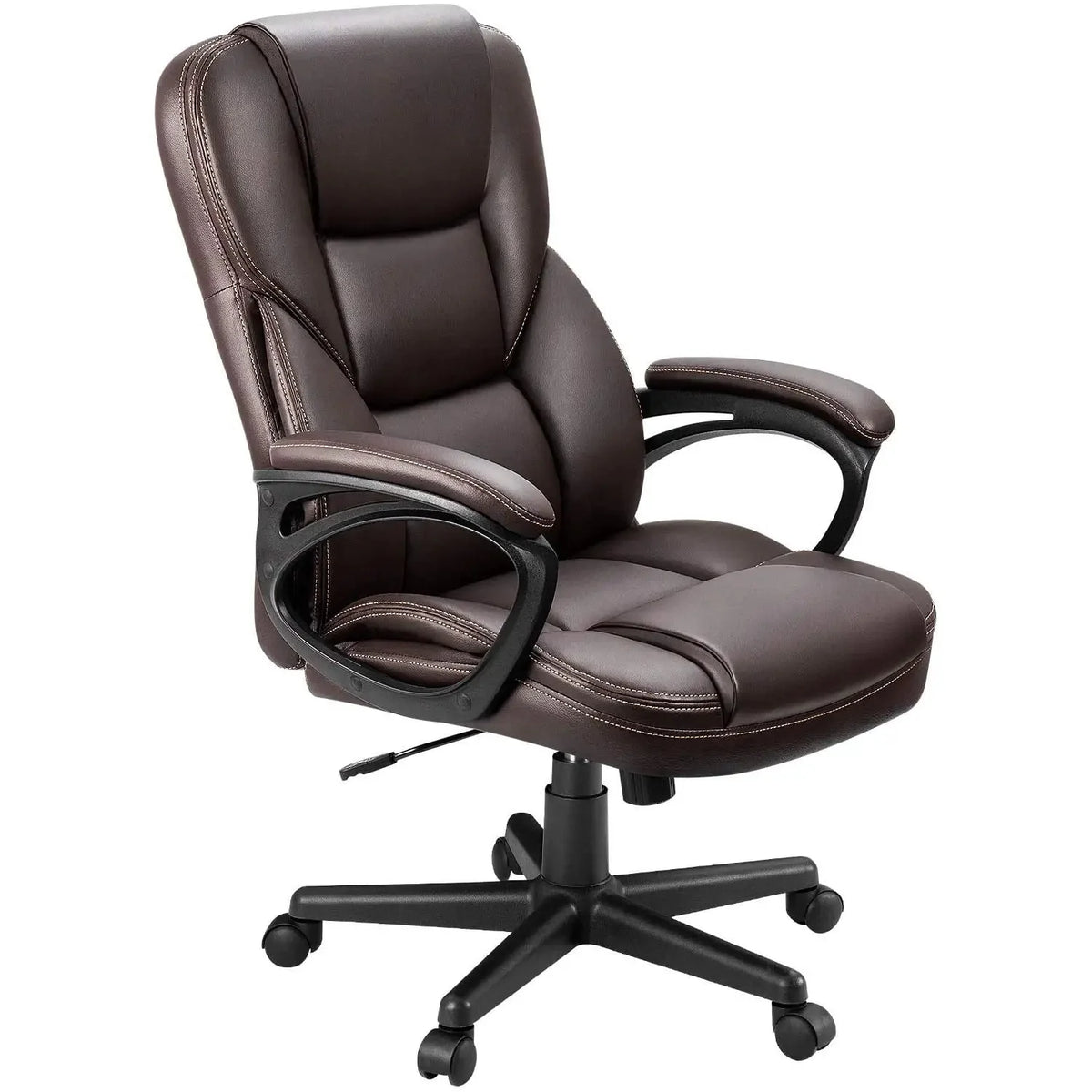 Brown Faux Leather High-Back Office Chair with Lumbar Support W749