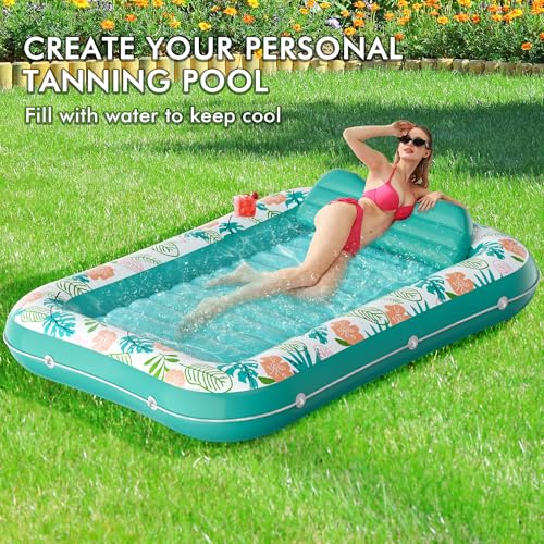 Inflatable Tanning Pool Lounger Float with Pillow & Cup Holder R270140