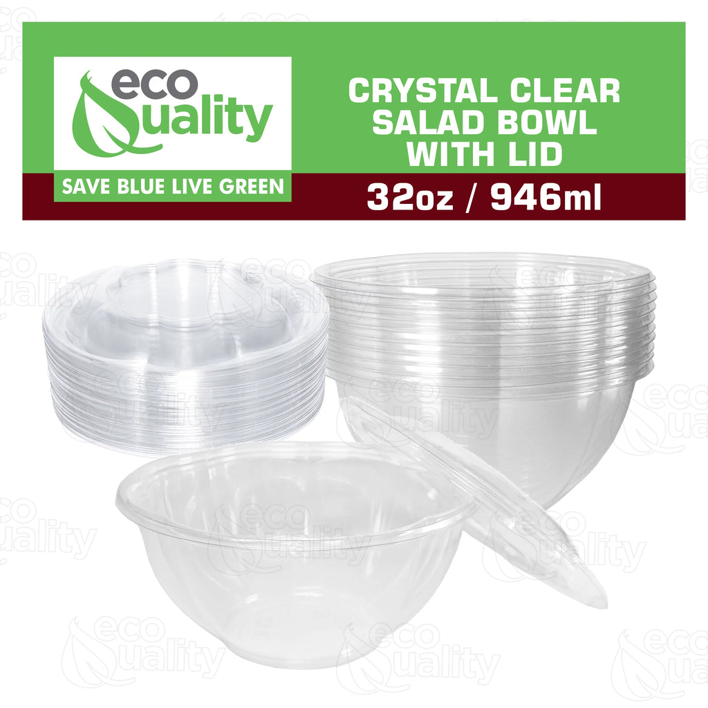 32oz Clear Disposable Salad Bowls with Lids W961