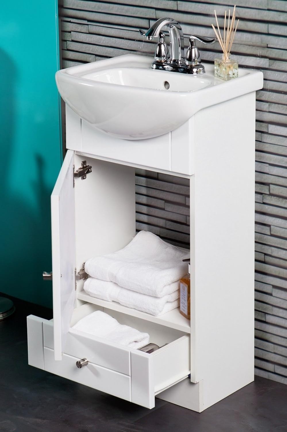 Small White Bathroom Vanity Cabinet and Sink S33916