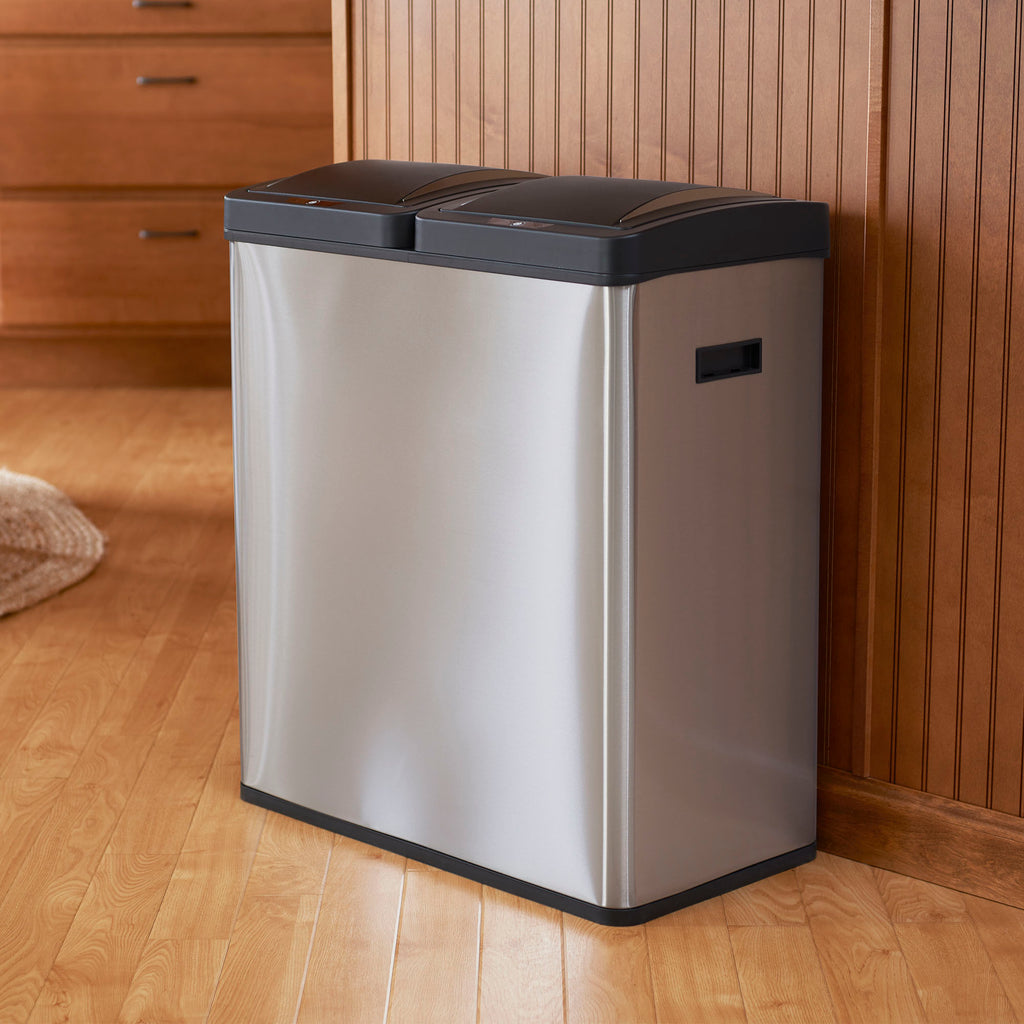 Stainless Steel Touchless Trash Can with Dual Compartments, 30 Liter / 8 Gallon A9363