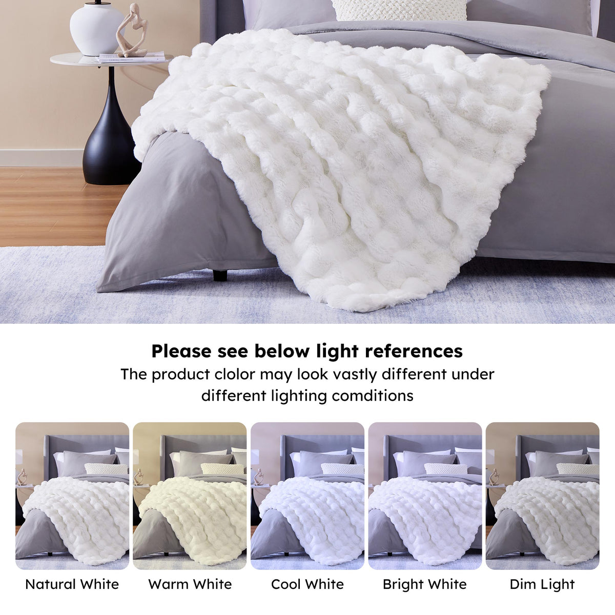 White Fluffy Faux Fur Throw Blanket 50" x 60" X409499