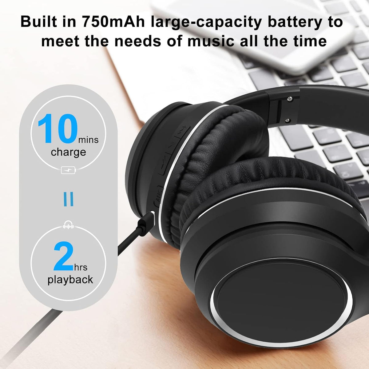 Black Bluetooth Over Ear Headphones with Mic B1849
