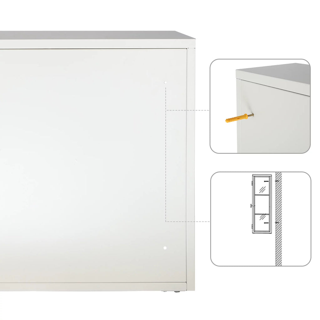 Retro Style Double Glass Door Wall Cabinet with Detachable Shelves White M314