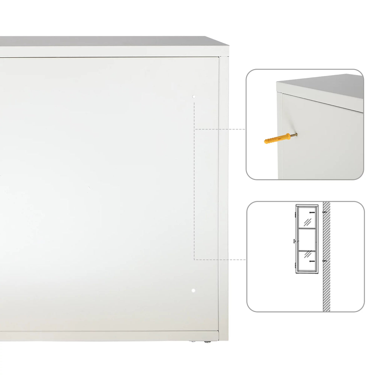 Retro Style Double Glass Door Wall Cabinet with Detachable Shelves White M314