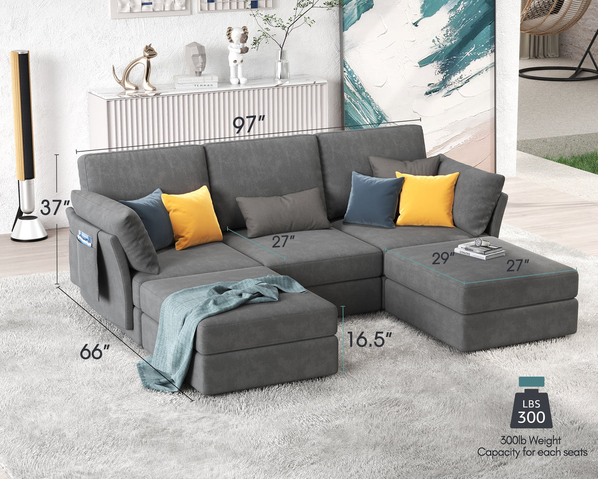 Oversized Chenille Dark Gray Modular Sectional Sofa with Storage and Chaise F943306