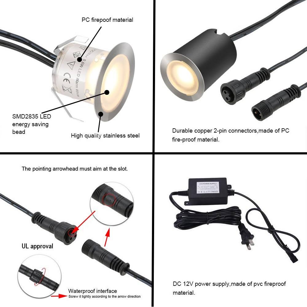 10-pcs 12V IP67 Waterproof Recessed LED Deck Light Kits P670