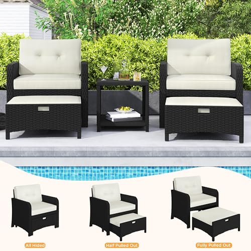5 Piece PE Wicker Patio Conversation Set with Cushions R250436