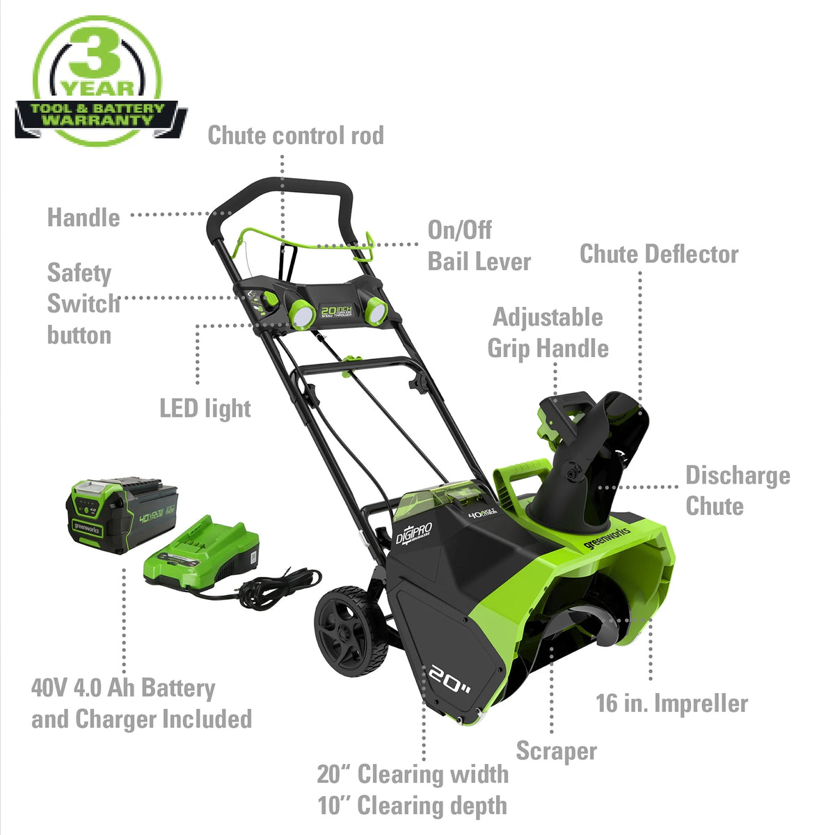 40V 20-inch Cordless Brushless Snow Blower H26102