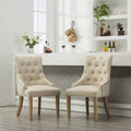 Tan Button Tufted Solid Wood Wingback Chairs Set of 2 G9410