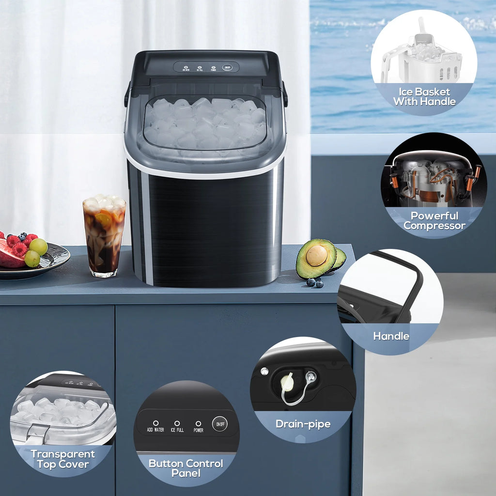 Stainless Steel Countertop Ice Maker, 26Lbs/24H, Black J814