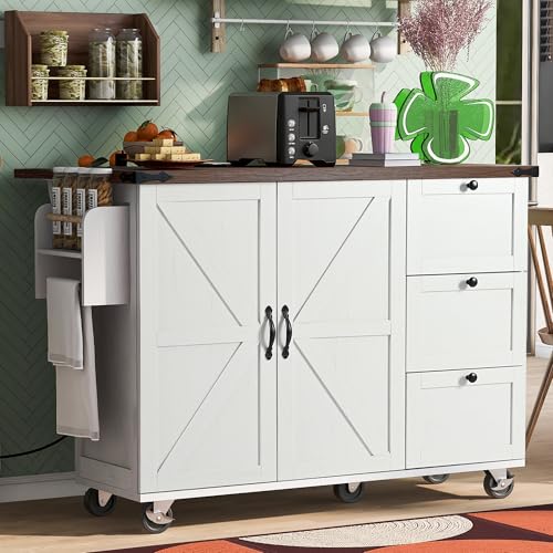 White Rolling Kitchen Cart Island with Drop Leaf H232204