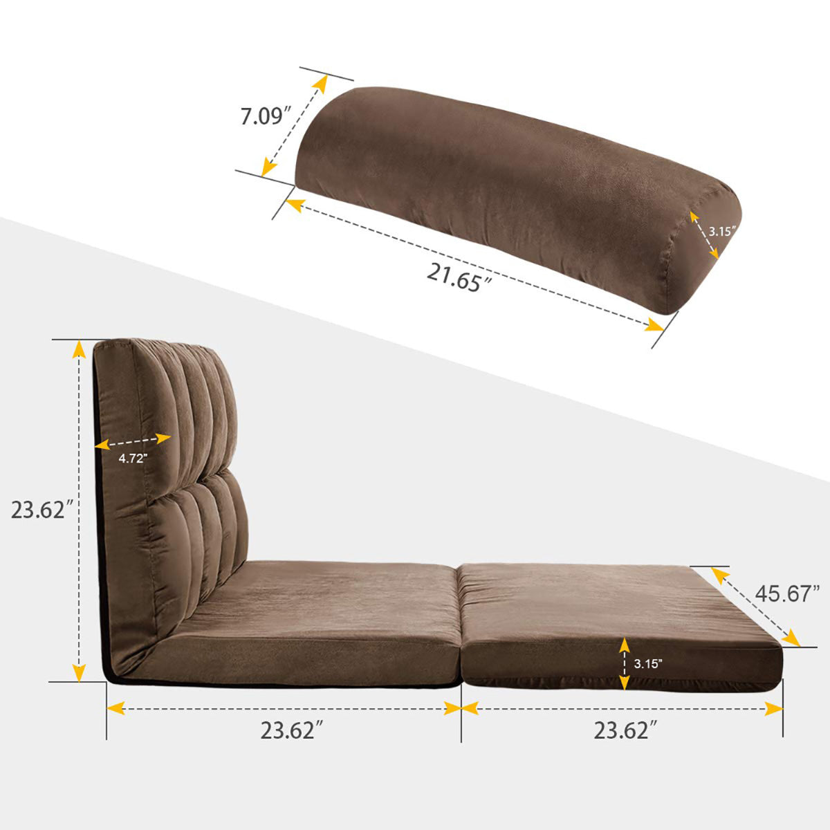 Brown Double Chaise Lounge Sofa with Two Pillows V57897