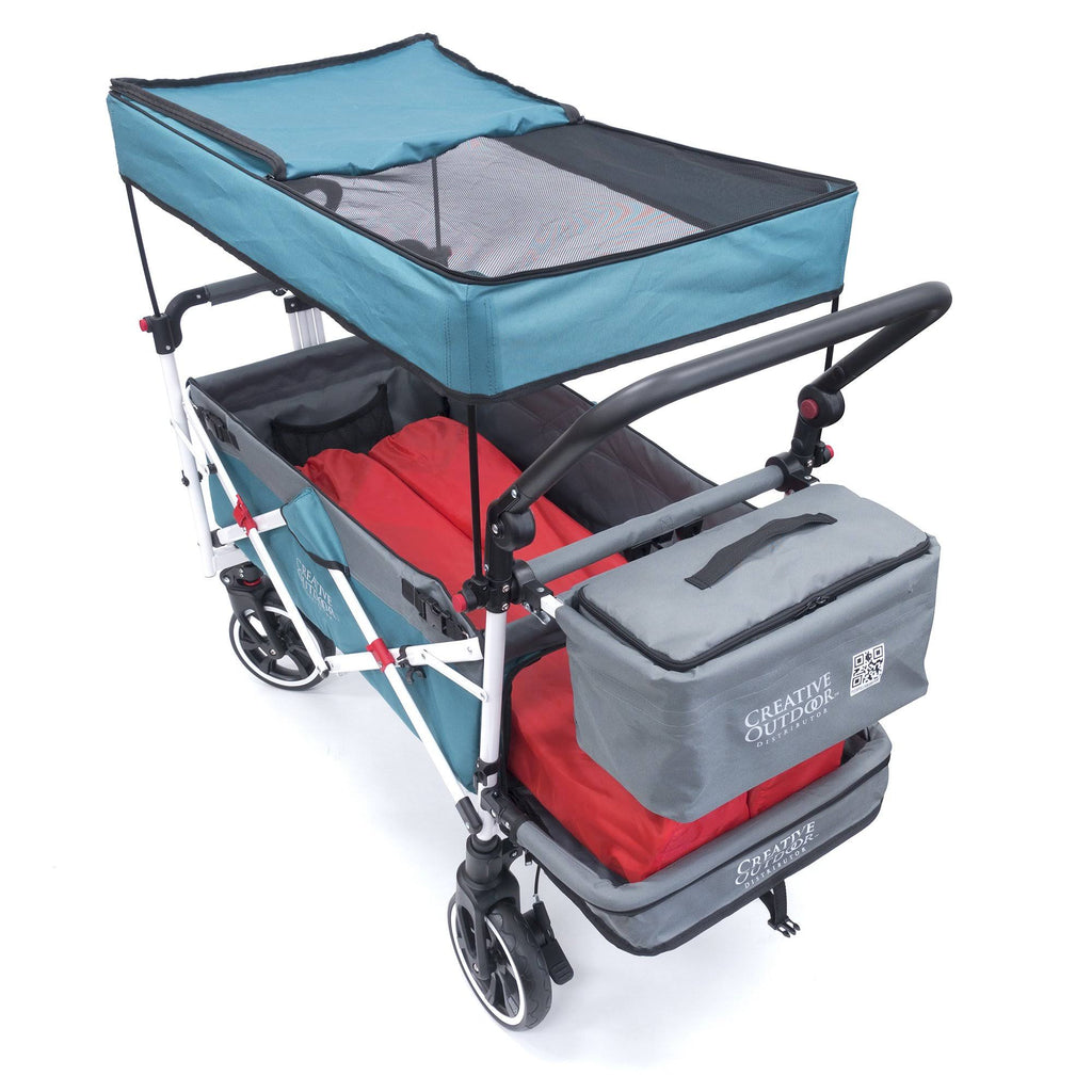 Teal Gray Folding Wagon Stroller with Canopy R25290
