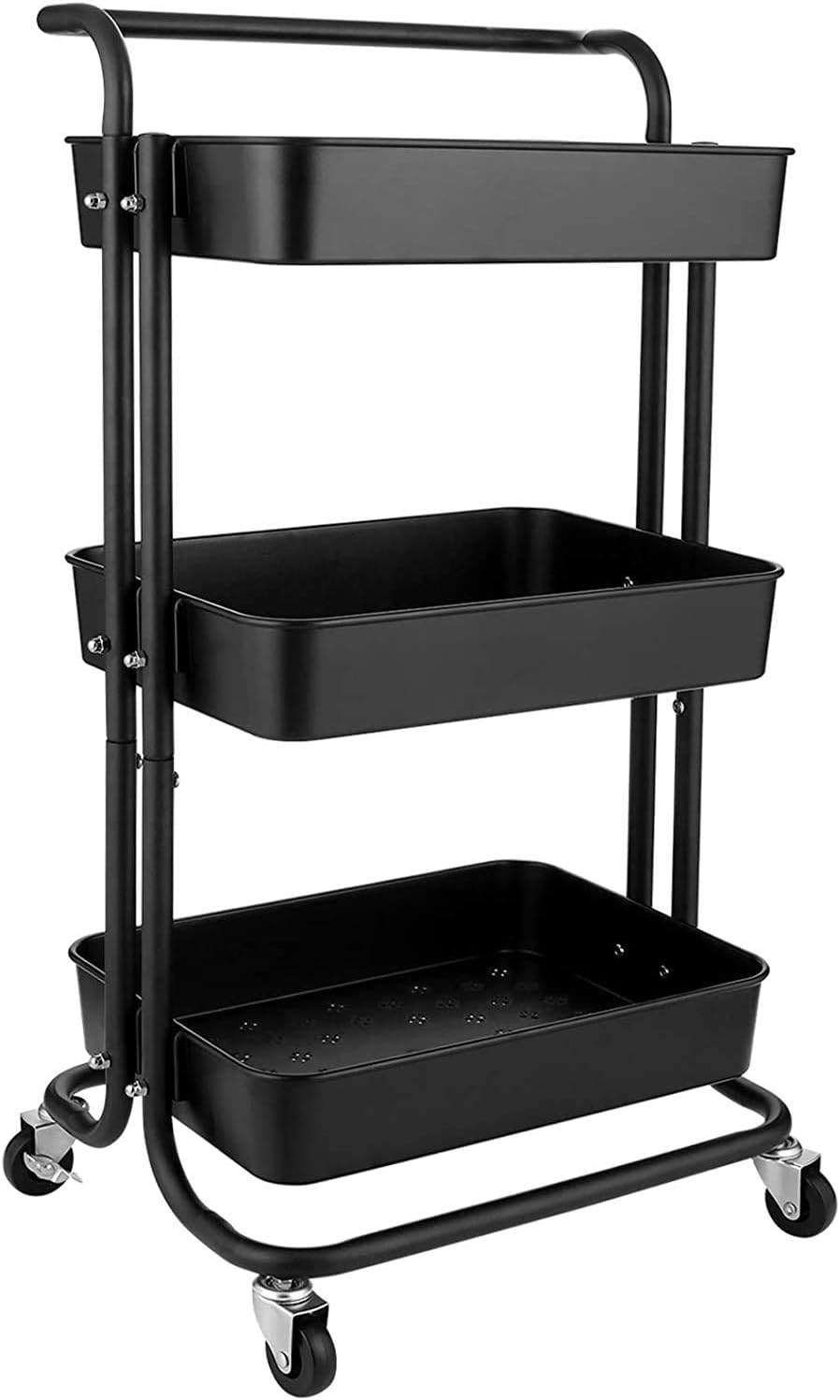 3-Tier White Rolling Utility Cart with Mesh Basket S101