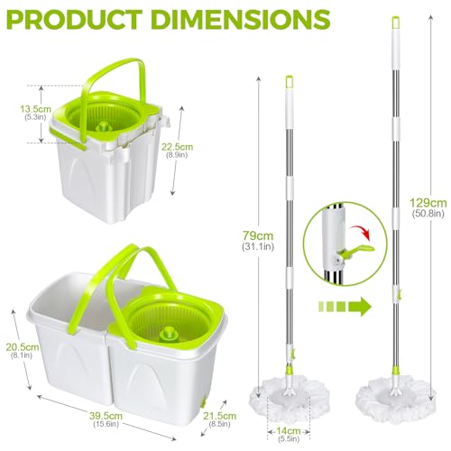 Pedal Spin Mop and Bucket with Wringer Set, 3 Mop Pads S309223